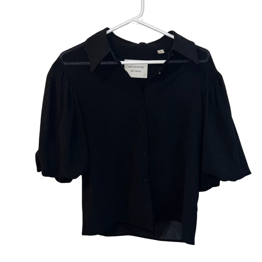 Les Coyotes De Paris - Black Boxy Notched Collar Blouse S